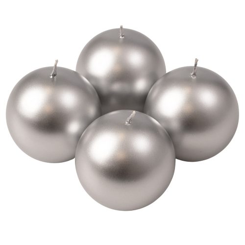 Adventi gömb gyertya készlet 8cm - Metál ezüst
