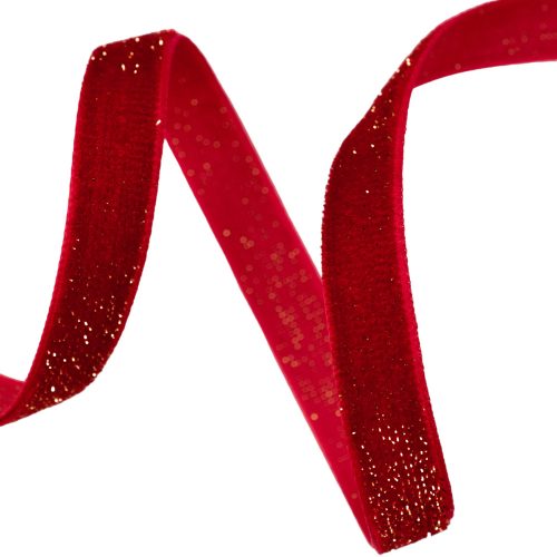Glittering velvet ribbon 10mm x 10m - Red