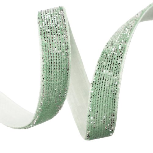 Glittering velvet ribbon 10mm x 10m - Vintage green