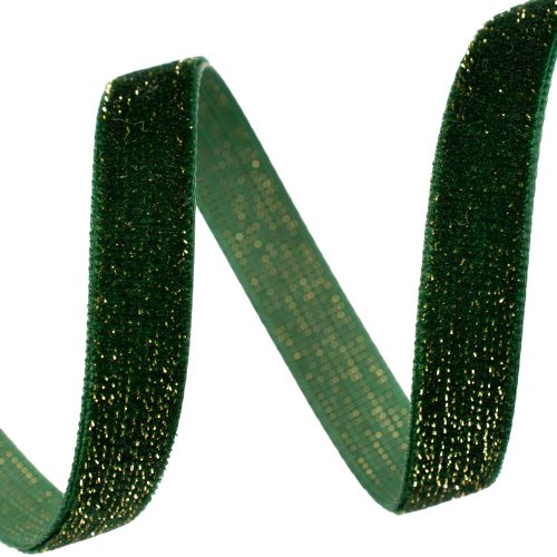 Glittering velvet ribbon 10mm x 10m - Dark green