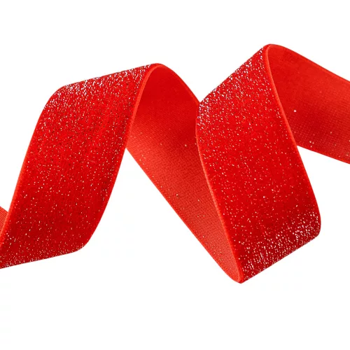Csillogó bársony szalag 25mm x 10m - Piros
