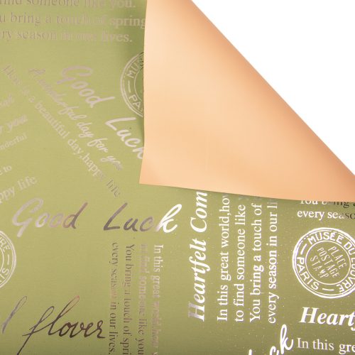 Foil roll with metallic text pattern 58cm x 10m - Vintage green / Cream