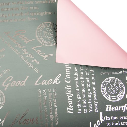 Foil roll with metallic text pattern 58cm x 10m - Ice blue / Pink