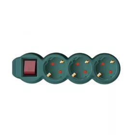 3-Way Extension Cord with Switch, 3 m, 3x1.5 mm², Green