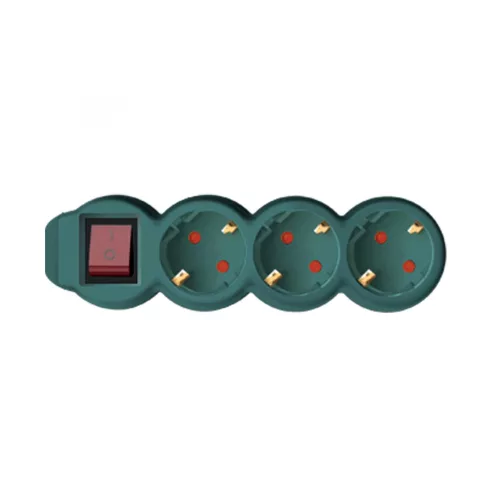 3-Way Extension Cord with Switch, 5 m, 3x1.5 mm², Green