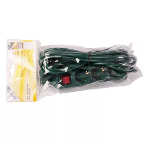 3-Way Extension Cord with Switch, 5 m, 3x1.5 mm², Green