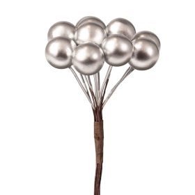 Bogyós dekor pick ⌀ 1.5 cm, 12 szál, 10cm magas - Ezüst