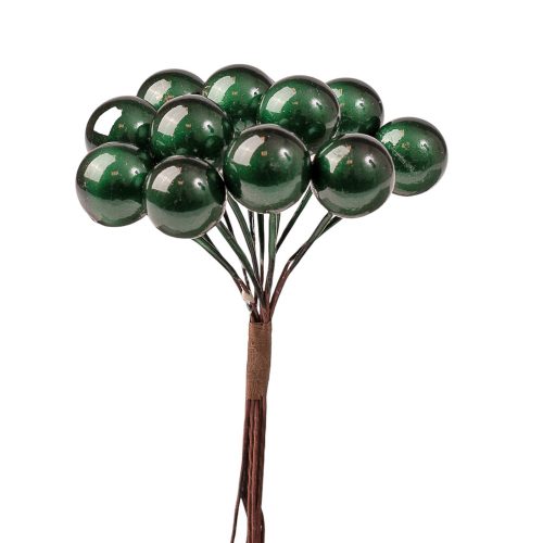 Bogyós dekor pick ⌀ 1.5 cm, 12 szál, 10cm magas - Sötétzöld