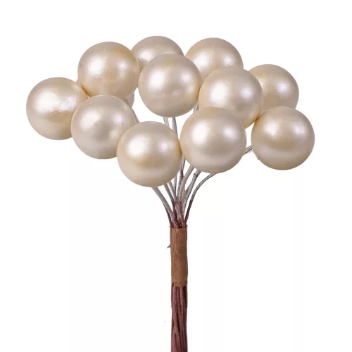 Berry Decorative Pick, 12 stems, 10cm high - Ecru
