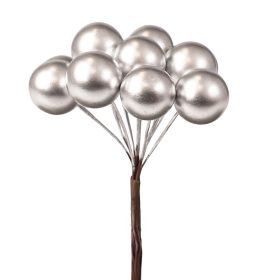   Bogyós dekor pick ⌀ 1.9 cm, 12 szál, 11 cm magas - Ezüst