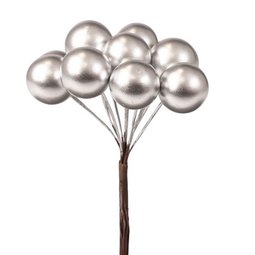 Bogyós dekor pick ⌀ 1.9 cm, 12 szál, 11 cm magas - Ezüst
