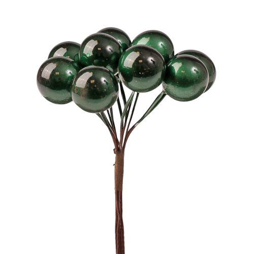 Bogyós dekor pick ⌀ 1.9 cm, 12 szál, 11 cm magas - Sötétzöld