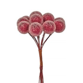   Cukros bogyós dekor pick ⌀ 1.6 cm, 12 szál, 10 cm magas - Bordó