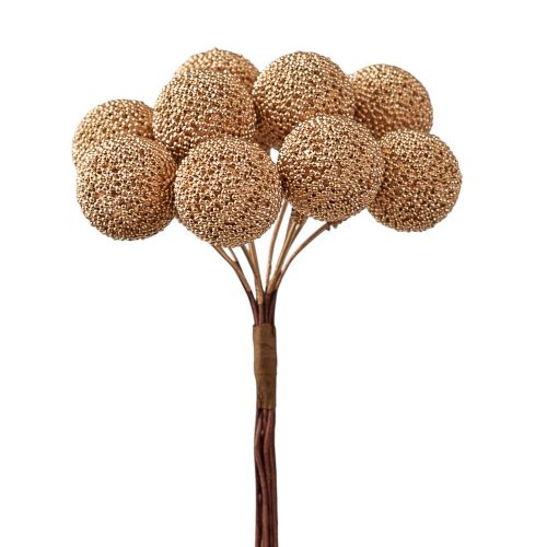 Gyöngyös dekor gömb pick ⌀ 2.2 cm, 12 szál, 10 cm magas - Arany