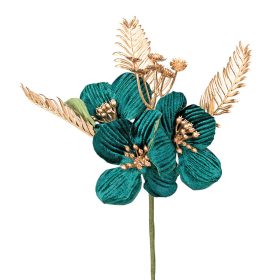 Arany és zöld dekorvirág pick, 20 cm magas