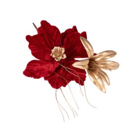   Mikulásvirág és liliom dekor pick ⌀ 15 cm, 20cm magas - Bordó/Arany