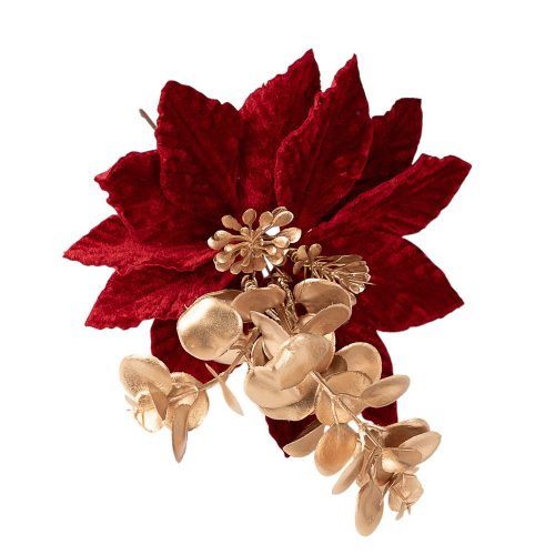 Mikulásvirág és eukaliptusz dekor pick ⌀ 17cm, 27cm magas - Bordó/Arany
