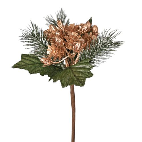 Tobozos és fenyőágas dekor pick, 16 cm magas - Arany/Zöld