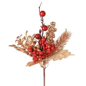 Aranyleveles dekor pick piros bogyókkal, 24 cm magas