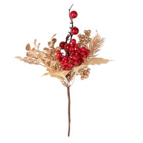 Aranyleveles dekor pick piros bogyókkal, 24 cm magas