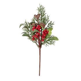 Piros bogyós dekor pick fenyővel és tobozzal, 20 cm magas