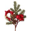 Piros bogyós dekor pick fenyőágakkal és tobozokkal, 24 cm magas