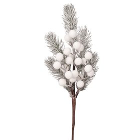 Fehér bogyós dekor pick havas fenyővel, 27 cm magas