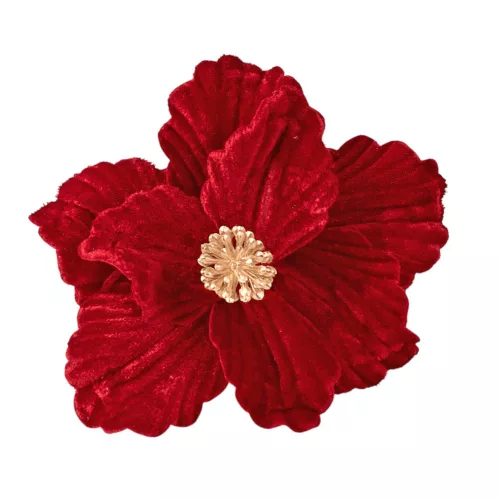 Bársony mikulásvirág dekor pick ⌀ 14cm, 15cm magas - Bordó