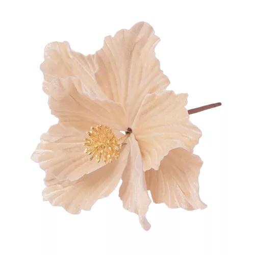 Bársony mikulásvirág dekor pick ⌀ 14cm, 15cm magas - Ekrü