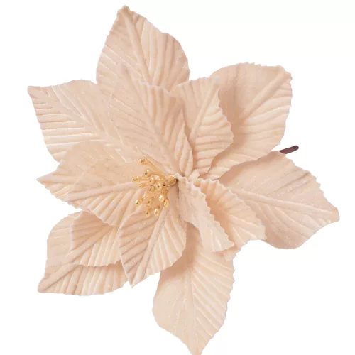 Bársony mikulásvirág dekor pick ⌀ 18cm, 20cm magas - Ekrü