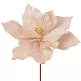  Bársony mikulásvirág dekor pick ⌀ 18cm, 20cm magas - Ekrü