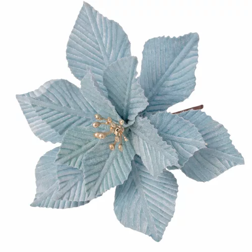 Bársony mikulásvirág dekor pick ⌀ 18cm, 20cm magas - Világoskék