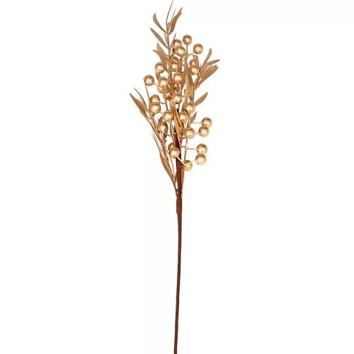Arany bogyós dekorág levelekkel, 58 cm magas