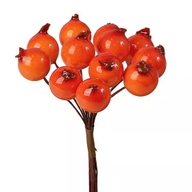   Csipkebogyó dekor pick Ø 1.5cm, 12 szál, 10cm magas - Narancssárga
