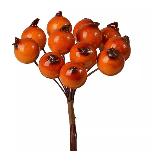 Rosehip Decorative Pick Ø 1.5cm, 12 Stems, 10cm Tall - Orange