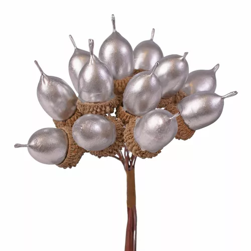 Makk dekor pick Ø 1.5cm, 12 szál, 11cm magas - Ezüst