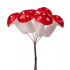 Gomba dekor pick Ø 3.4cm, 6 szál, 14cm magas - Piros