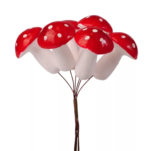 Gomba dekor pick Ø 3.4cm, 6 szál, 14cm magas - Piros