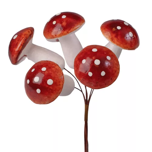 Gomba dekor pick Ø 3.4cm, 6 szál, 14cm magas - Barna