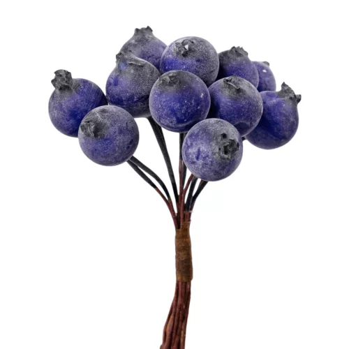 Rosehip Decorative Pick Ø 1.2cm, 12 Stems, 11cm Tall - Dark Blue