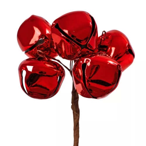 Metal Decorative Bell Bundle Ø 3cm, 6 Stems, 11cm Tall - Burgundy