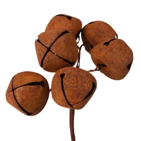   Antik hatású rozsdás csengő dekor köteg, 6szál, Ø 3cm, 11cm