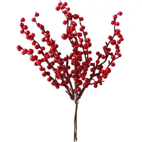 Berry Decorative Bundle, 5 Stems, 23cm Tall - Red