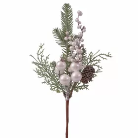 Téli bogyós-fenyős dekor pick, 28cm magas - Fehér/Zöld