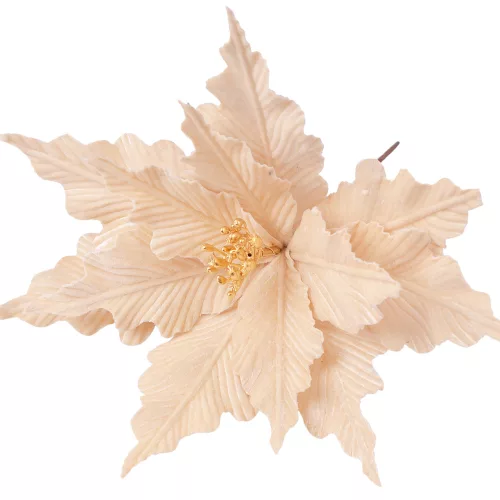 Bársony mikulásvirág dekor pick ⌀ 30cm, 15cm magas - Ekrü