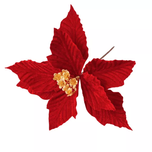 Bársony mikulásvirág dekor pick ⌀ 25cm, 15cm magas - Bordó