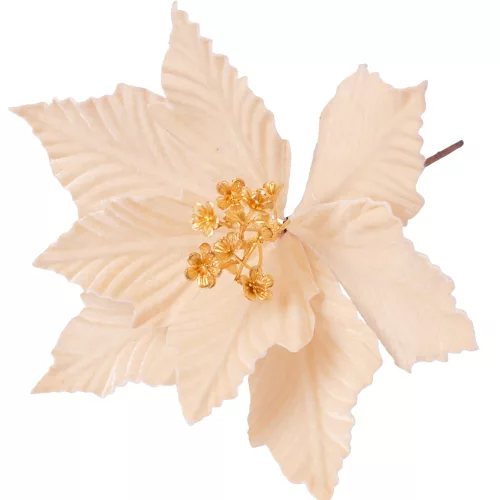 Bársony mikulásvirág dekor pick ⌀ 25cm, 15cm magas - Ekrü