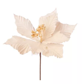   Bársony mikulásvirág dekor pick ⌀ 25cm, 15cm magas - Ekrü