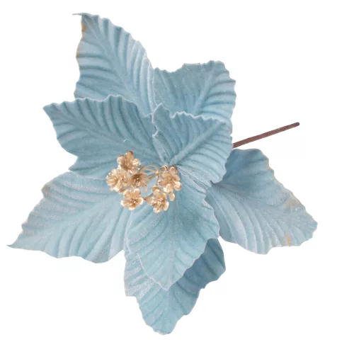 Bársony mikulásvirág dekor pick ⌀ 25cm, 15cm magas - Világoskék