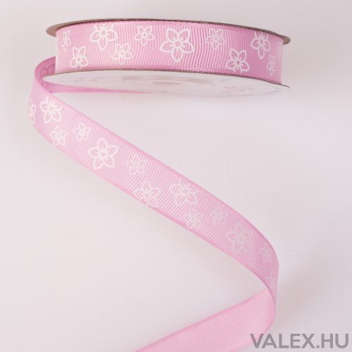 Floral pattern grosgrain ribbon 16mm x 20m - Pink